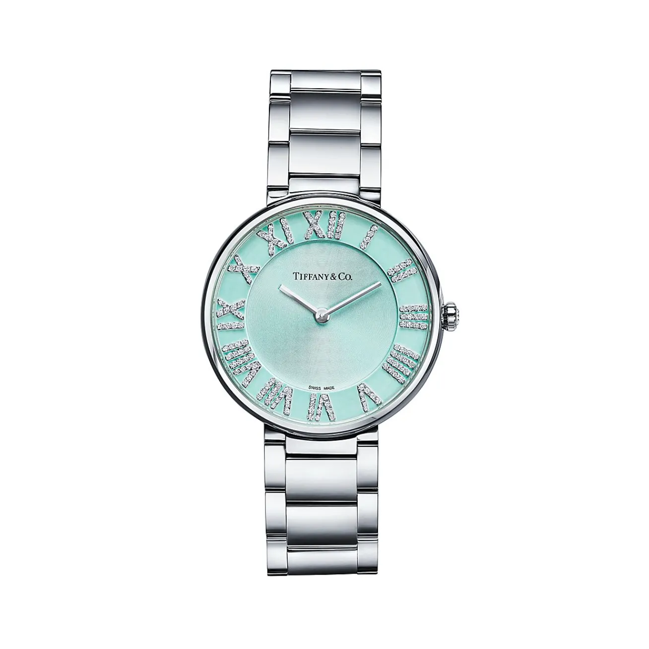 Tiffany & Co. Atlas® 34 mm Watch in Stainless Steel with Diamonds and a Tiffany Blue® Dial | ^Women Fine Watches|Business Gifts
