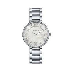Tiffany & Co. Atlas® 34 mm Watch in Stainless Steel with Diamonds and White Mother-of-pearl | ^Women Fine Watches|Women’s Watches