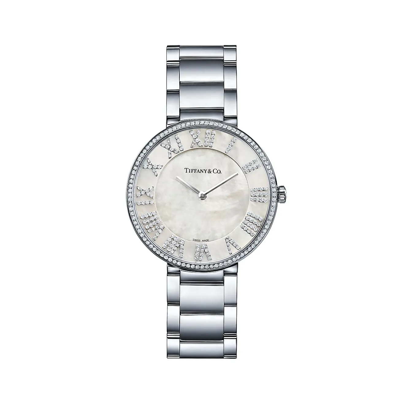 Tiffany & Co. Atlas® 34 mm Watch in Stainless Steel with Diamonds and White Mother-of-pearl | ^Women Fine Watches|Women’s Watches