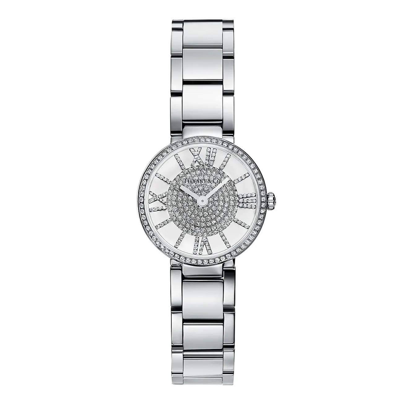 Tiffany & Co. Atlas® 24 mm watch in stainless steel with diamonds and a pavé diamond dial. | ^Women Fine Watches|Women’s Watches