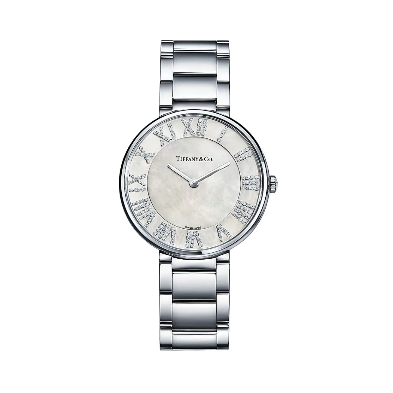 Tiffany & Co. Atlas® 34 mm Watch in Stainless Steel with Diamonds and White Mother-of-pearl | ^Women Fine Watches|Women’s Watches