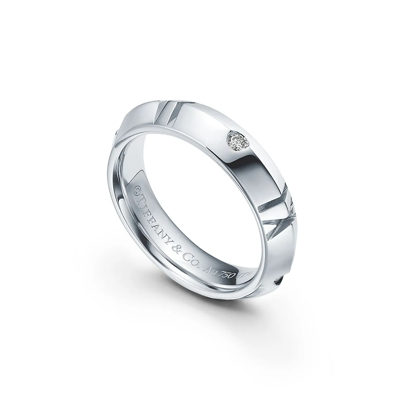 Tiffany & Co. Atlas® X Closed Narrow Ring in White Gold with Diamonds, 4.5 mm Wide | ^ Rings|Men's Jewelry