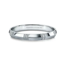 Tiffany & Co. Atlas® X Closed Wide Hinged Bangle in White Gold with Diamonds | ^ Bracelets|Men's Jewelry