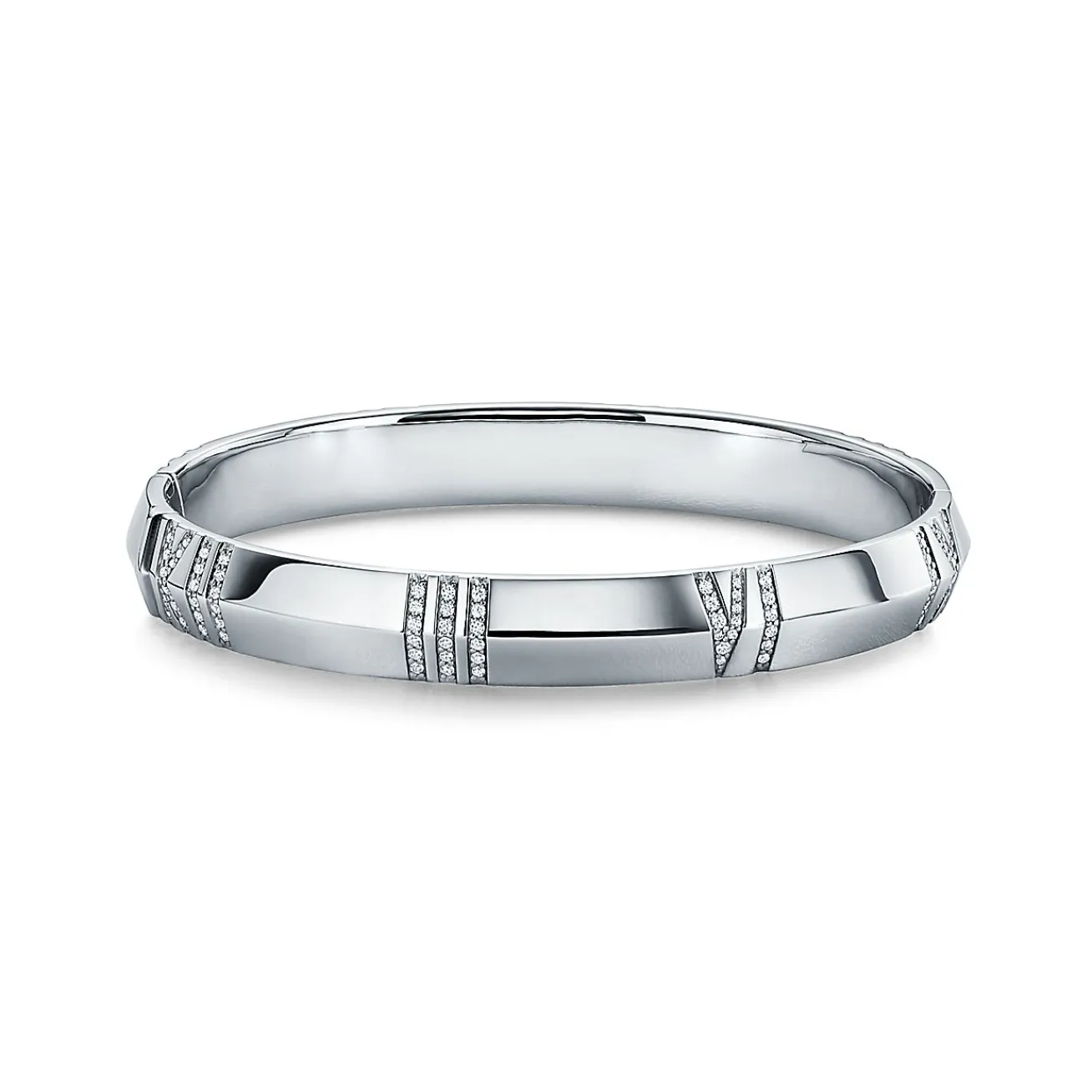Tiffany & Co. Atlas® X Closed Wide Hinged Bangle in White Gold with Diamonds | ^ Bracelets|Men's Jewelry