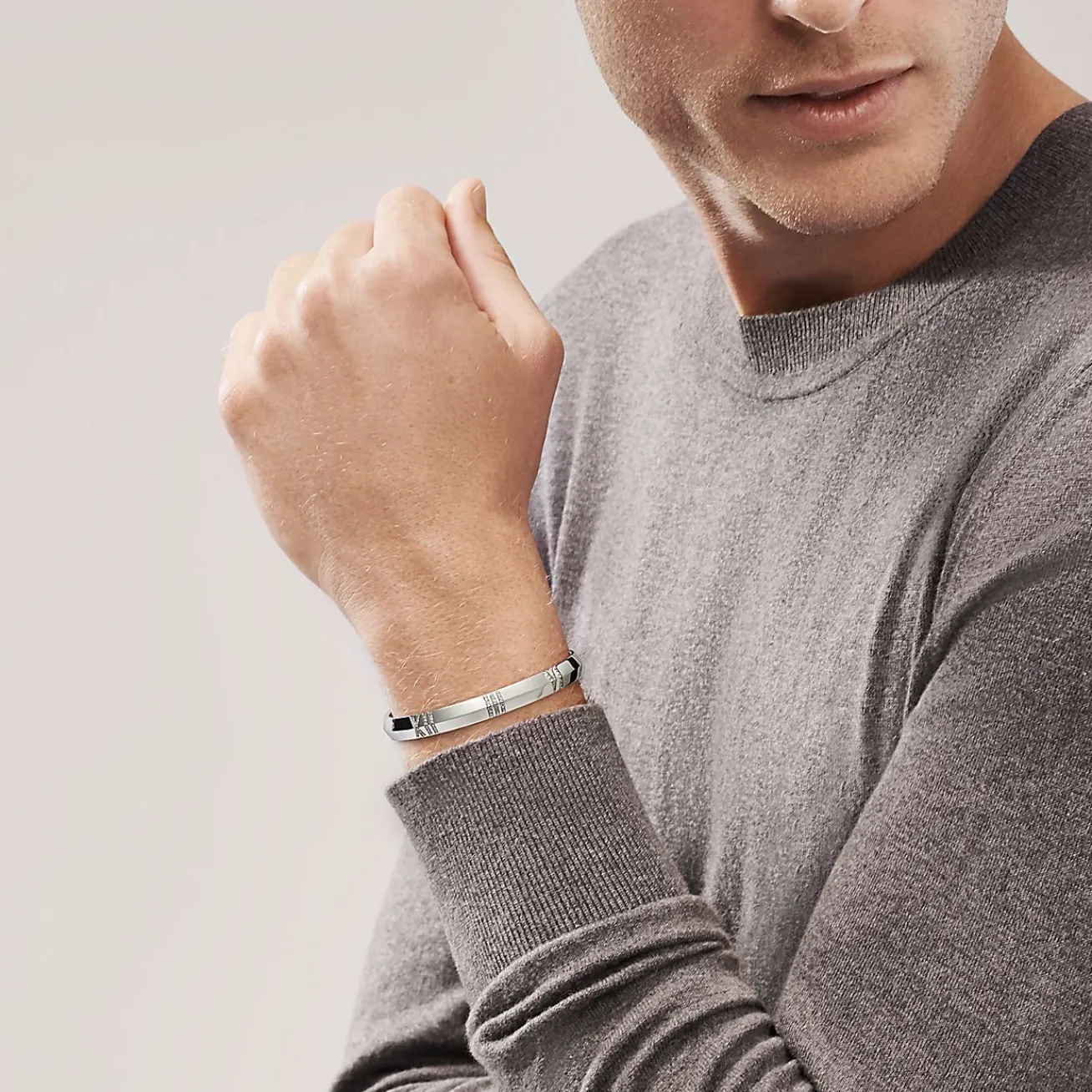 Tiffany & Co. Atlas® X Closed Wide Hinged Bangle in White Gold with Diamonds | ^ Bracelets|Men's Jewelry
