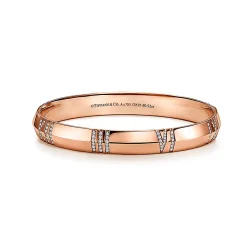 Tiffany & Co. Atlas® X Closed Wide Hinged Bangle in Rose Gold with Diamonds | ^ Bracelets|Men's Jewelry