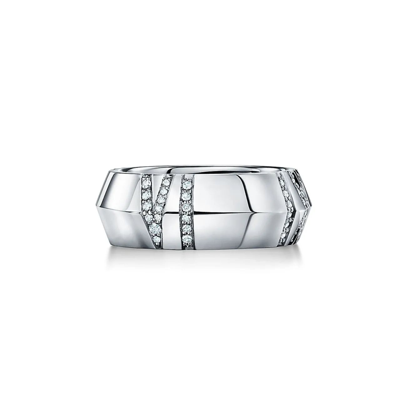 Tiffany & Co. Atlas® X Closed Wide Ring in White Gold with Diamonds, 7.5 mm Wide | ^ Rings|Men's Jewelry