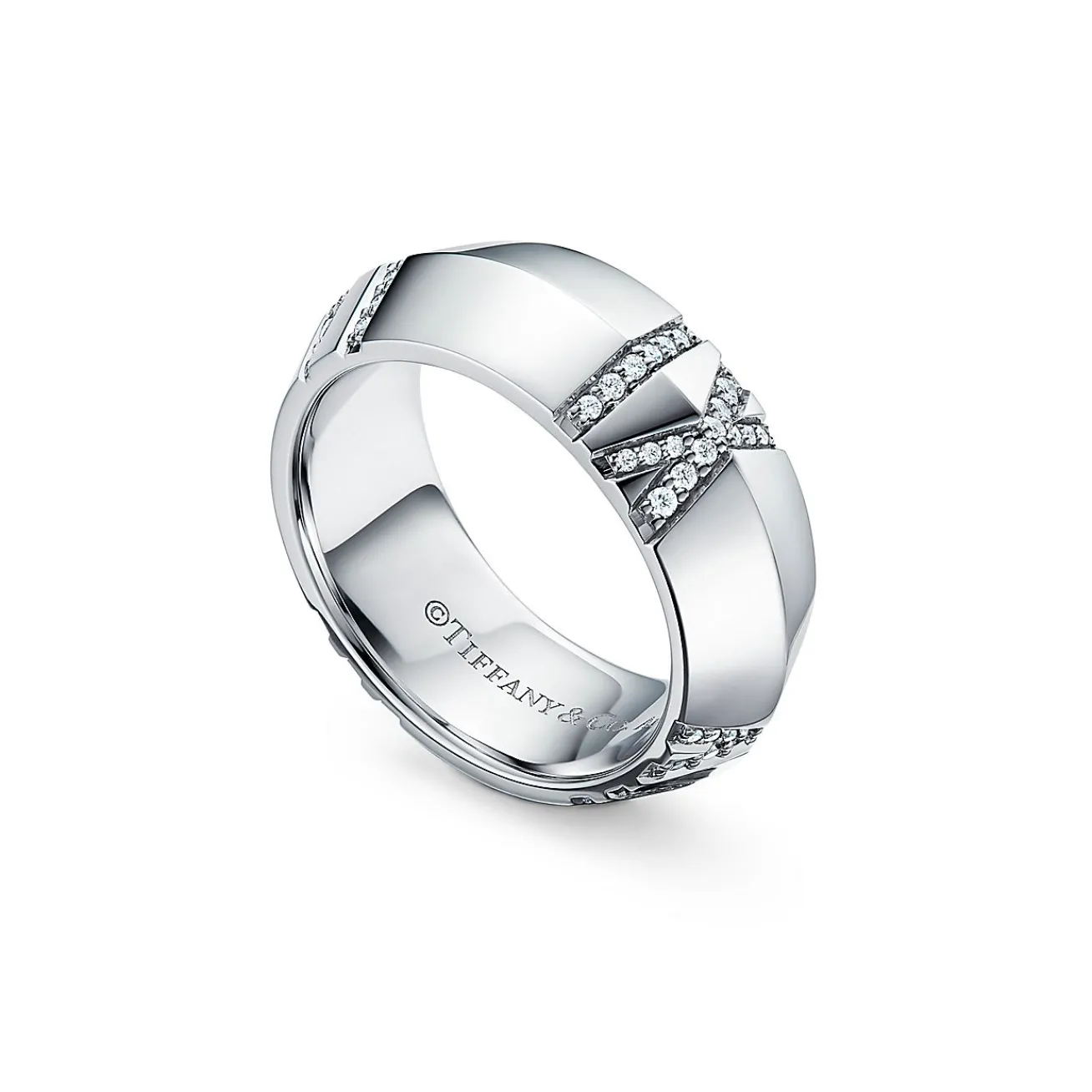 Tiffany & Co. Atlas® X Closed Wide Ring in White Gold with Diamonds, 7.5 mm Wide | ^ Rings|Men's Jewelry