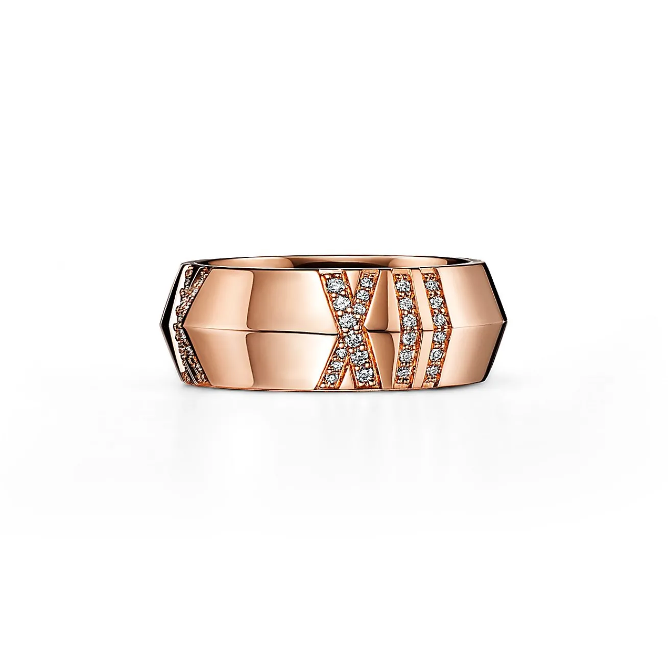 Tiffany & Co. Atlas® X Closed Wide Ring in Rose Gold with Diamonds, 7.5 mm Wide | ^ Rings|Men's Jewelry