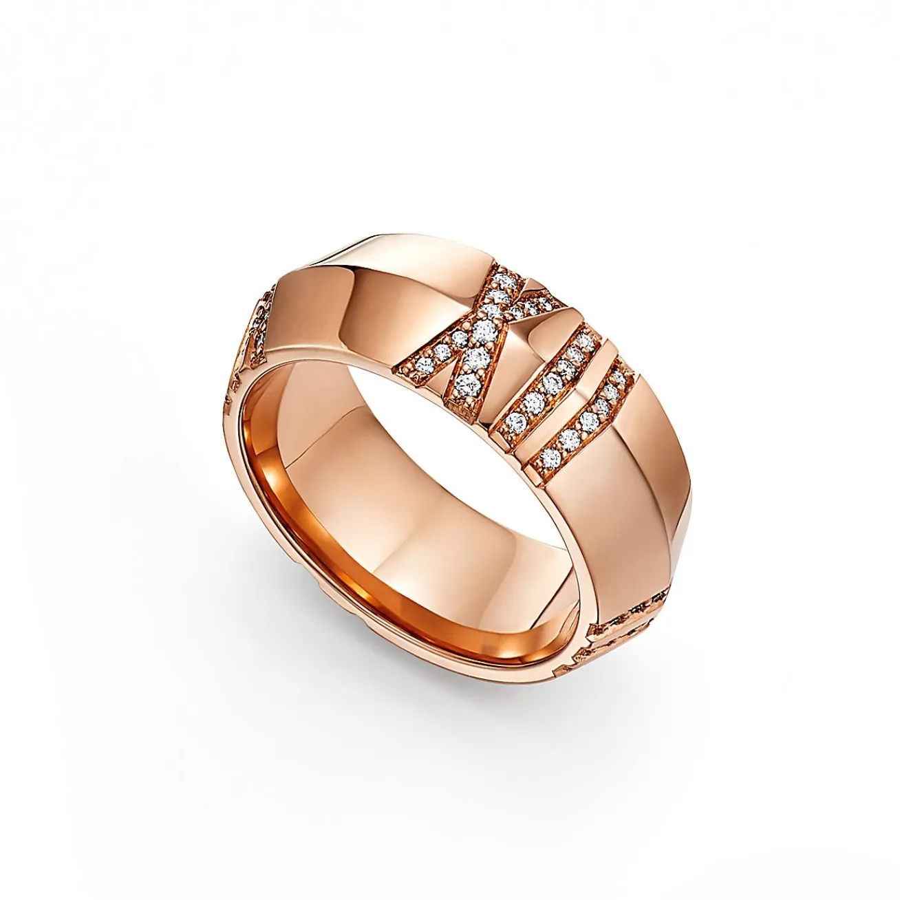 Tiffany & Co. Atlas® X Closed Wide Ring in Rose Gold with Diamonds, 7.5 mm Wide | ^ Rings|Men's Jewelry