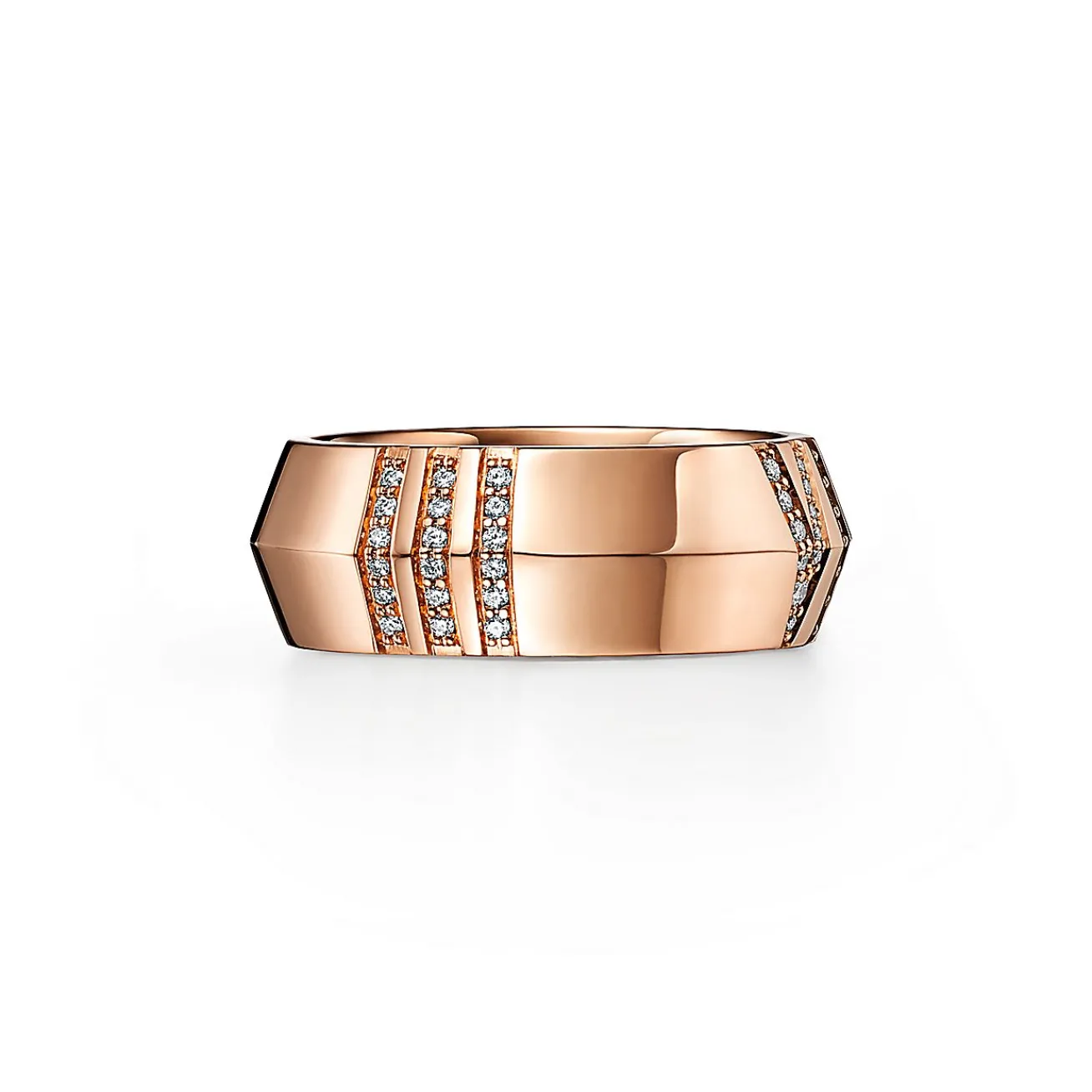 Tiffany & Co. Atlas® X Closed Wide Ring in Rose Gold with Diamonds, 7.5 mm Wide | ^ Rings|Men's Jewelry