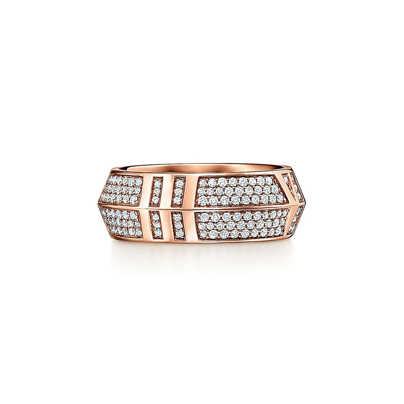 Tiffany & Co. Atlas® X Closed Wide Ring in Rose Gold with Pavé Diamonds, 7.5 mm Wide | ^ Rings|Rose Gold Jewelry