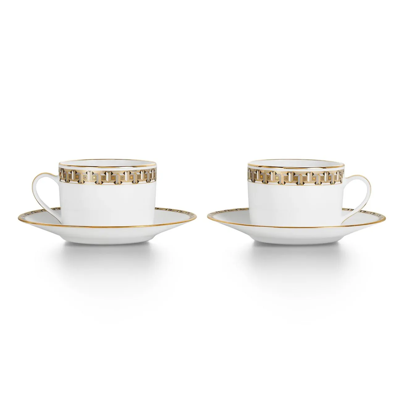 Tiffany & Co. Black Tiffany T True Cup and Saucer Set of Two, with Gold Rims | ^ Business Gifts|Tableware