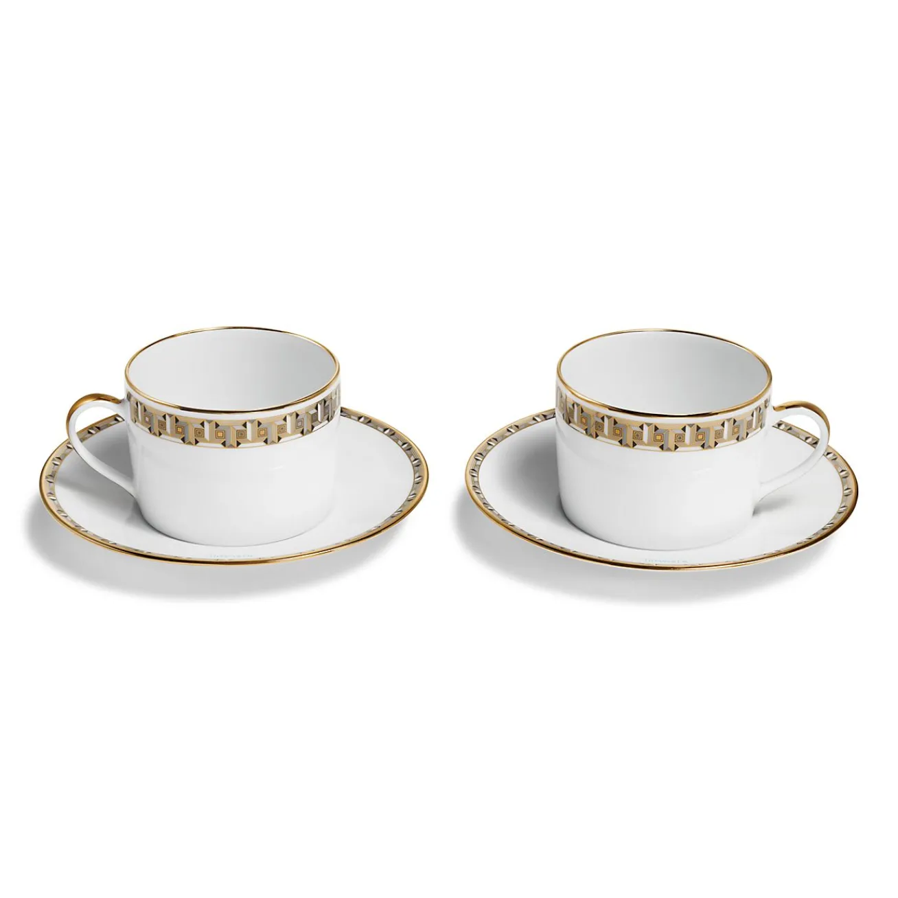 Tiffany & Co. Black Tiffany T True Cup and Saucer Set of Two, with Gold Rims | ^ Business Gifts|Tableware