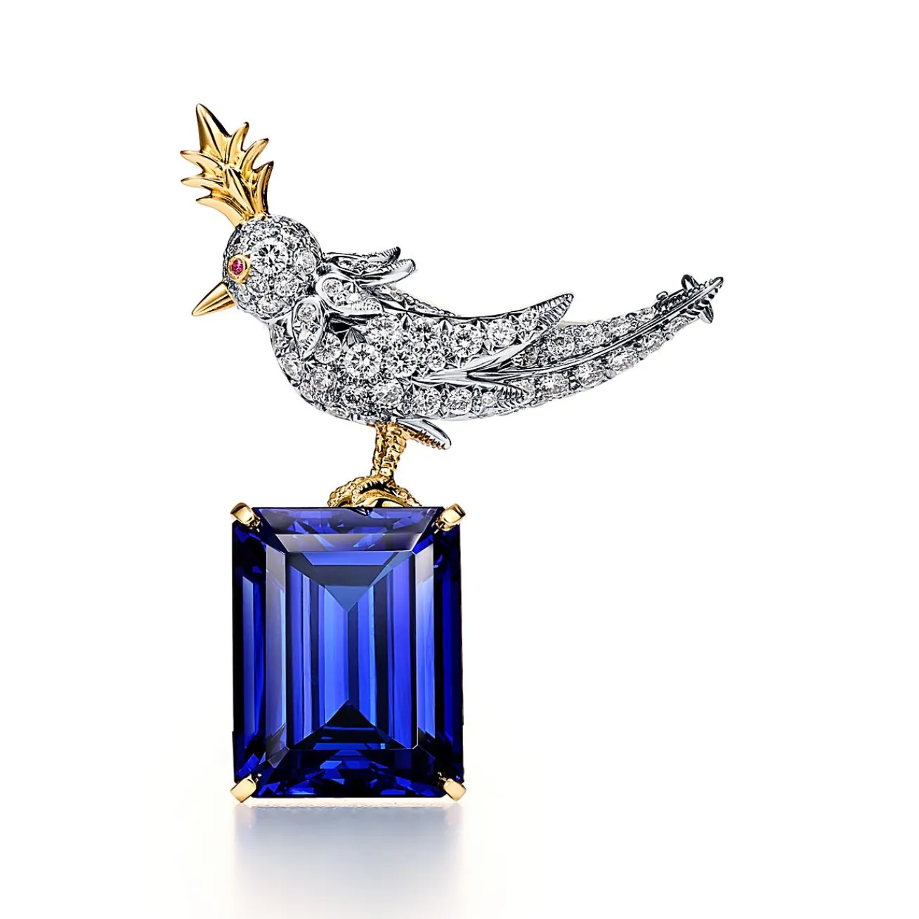 Tiffany & Co. Brooch in Gold and Platinum with a Tanzanite, Diamonds and a Pink Sapphire | ^ Brooches|Gold Jewelry