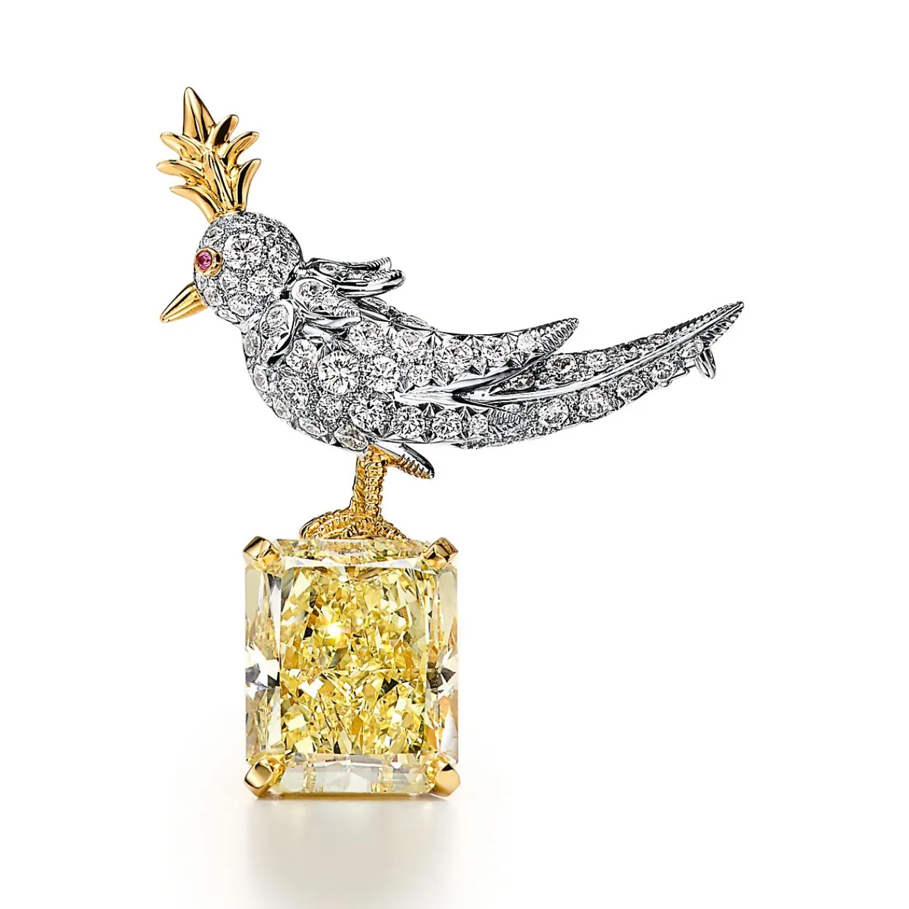 Tiffany & Co. Brooch in Platinum & Gold with a Fancy Intense Yellow Diamond and White Diamonds | ^ Brooches|Gold Jewelry