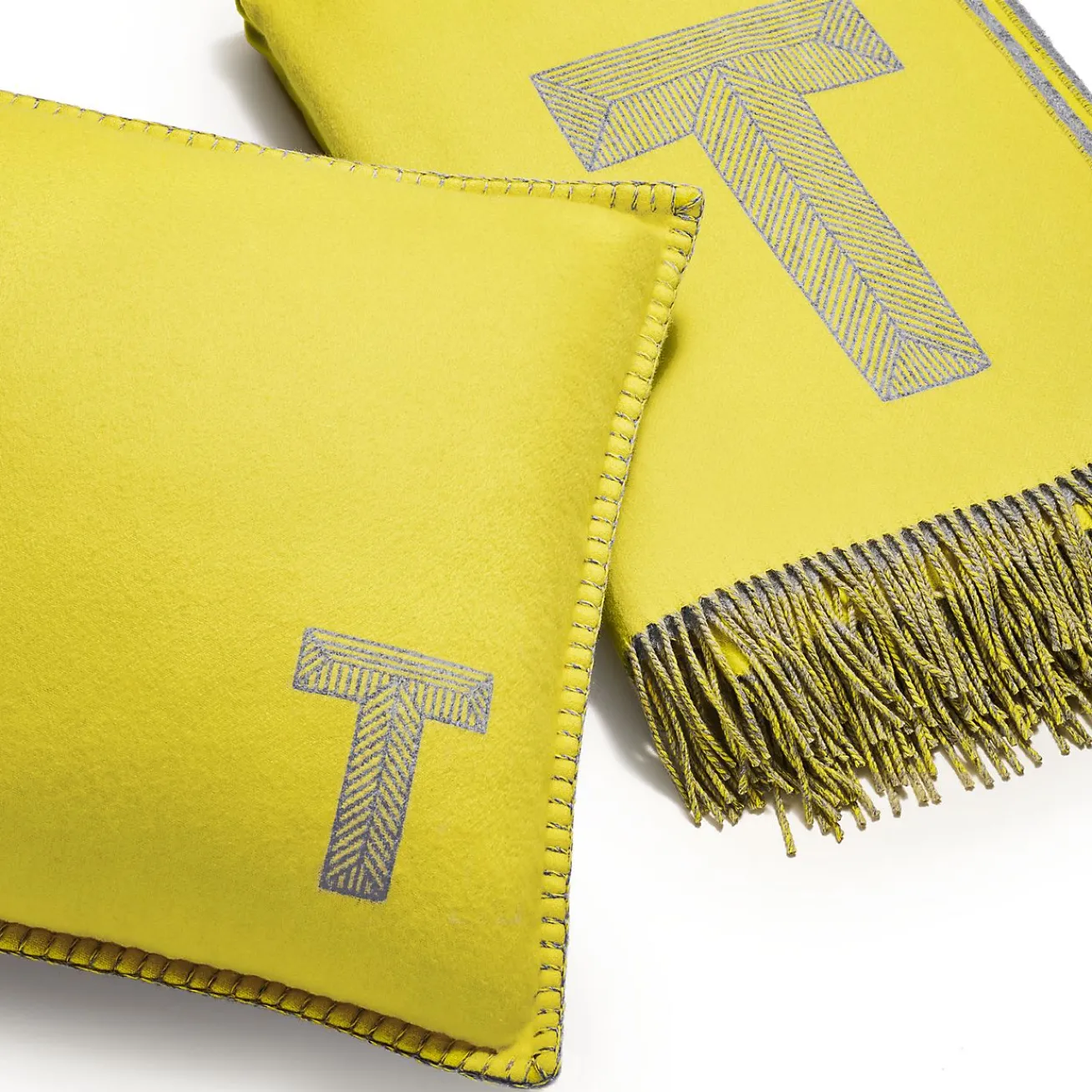 Tiffany & Co. Color Block Cushion in Citrine Yellow and Gray Cashmere and Wool | ^ The Home|Housewarming Gifts