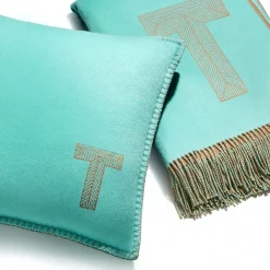 Tiffany & Co. Color Block Cushion in Tiffany Blue® and Camel Brown Cashmere and Wool | ^ The Home|Housewarming Gifts