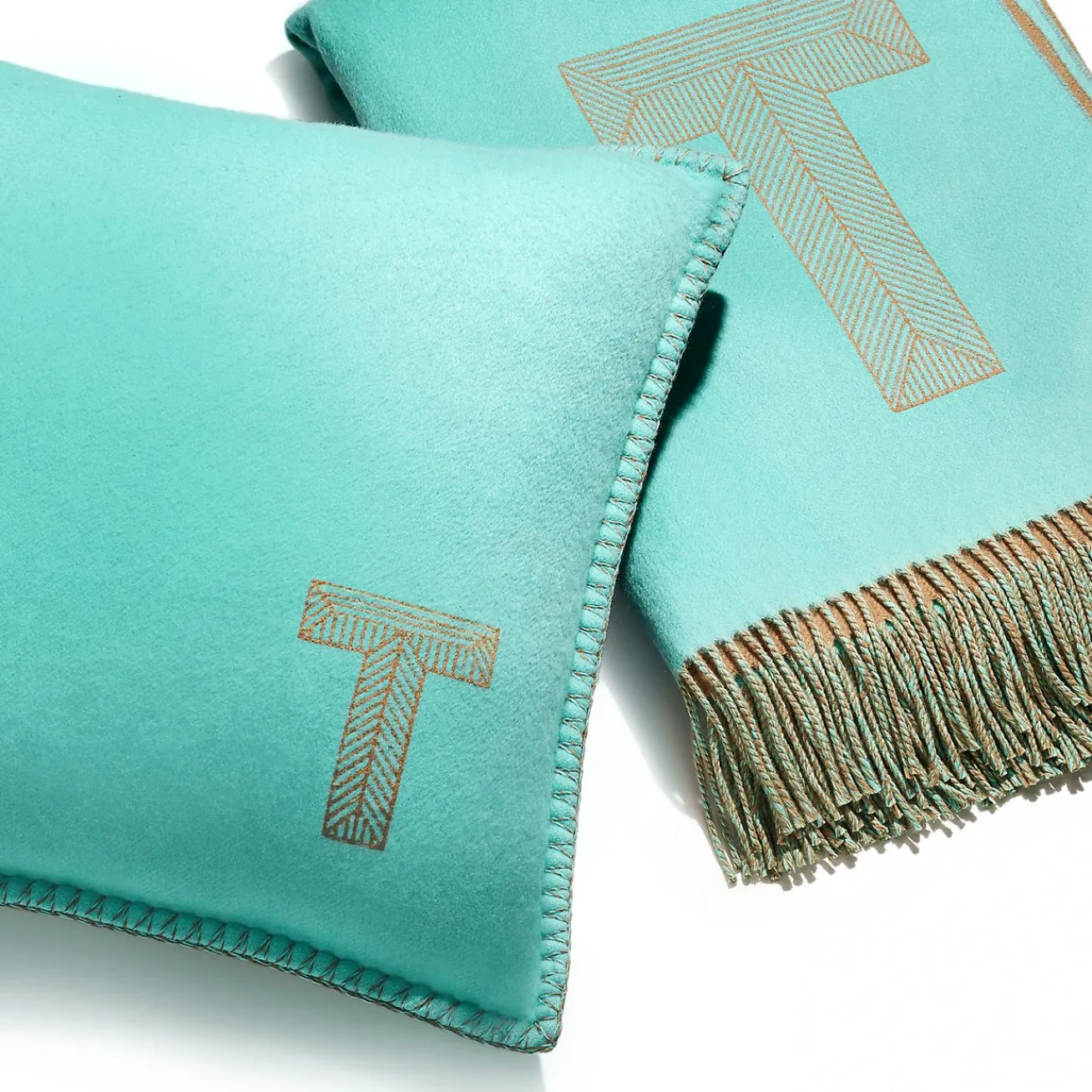 Tiffany & Co. Color Block Cushion in Tiffany Blue® and Camel Brown Cashmere and Wool | ^ The Home|Housewarming Gifts
