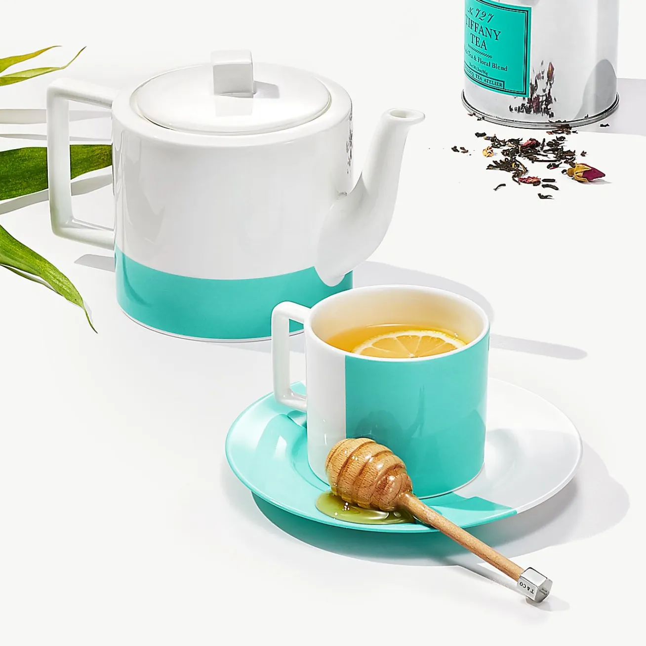 Tiffany & Co. Color Block teacup and saucer in bone china. | ^ The Home|Housewarming Gifts
