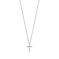 Tiffany & Co. Cross pendant in platinum with diamonds, mini. | ^ Necklaces & Pendants|Platinum Jewelry