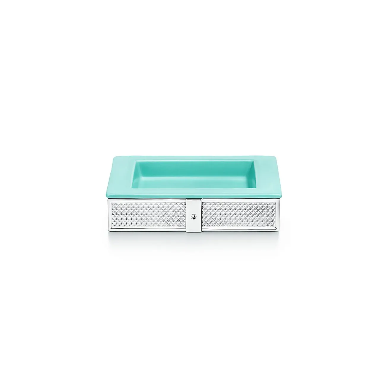 Tiffany & Co. Diamond Point square dish in Tiffany Blue® porcelain and sterling silver. | ^ Tiffany Blue® Gifts|Business Gifts