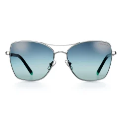 Tiffany & Co. Diamond Point Sunglasses in Silver-colored Metal with Tiffany Blue® Lenses | ^ Sunglasses