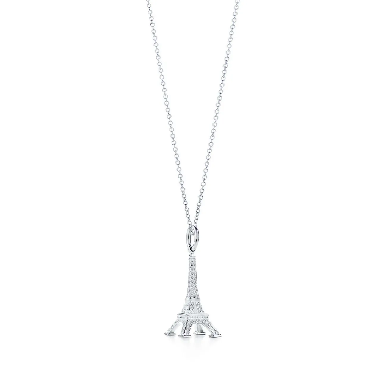 Tiffany & Co. Eiffel Tower charm in sterling silver on a chain. | ^ Sterling Silver Jewelry