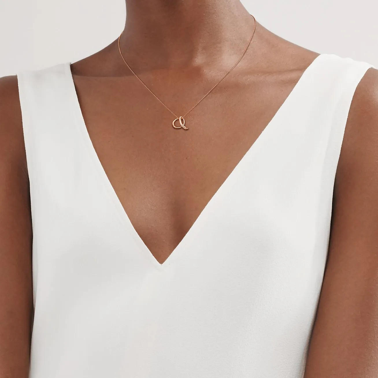 Tiffany & Co. Elsa Peretti® Alphabet pendant in 18k rose gold. Letters A-Z available. | ^ Necklaces & Pendants|Rose Gold Jewelry