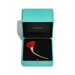 Tiffany & Co. Elsa Peretti® Amapola Brooch in Yellow Gold with Diamonds and Red Silk | ^ Brooches|Elsa Peretti®