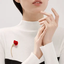 Tiffany & Co. Elsa Peretti® Amapola Brooch in Yellow Gold with Red Silk | ^ Brooches