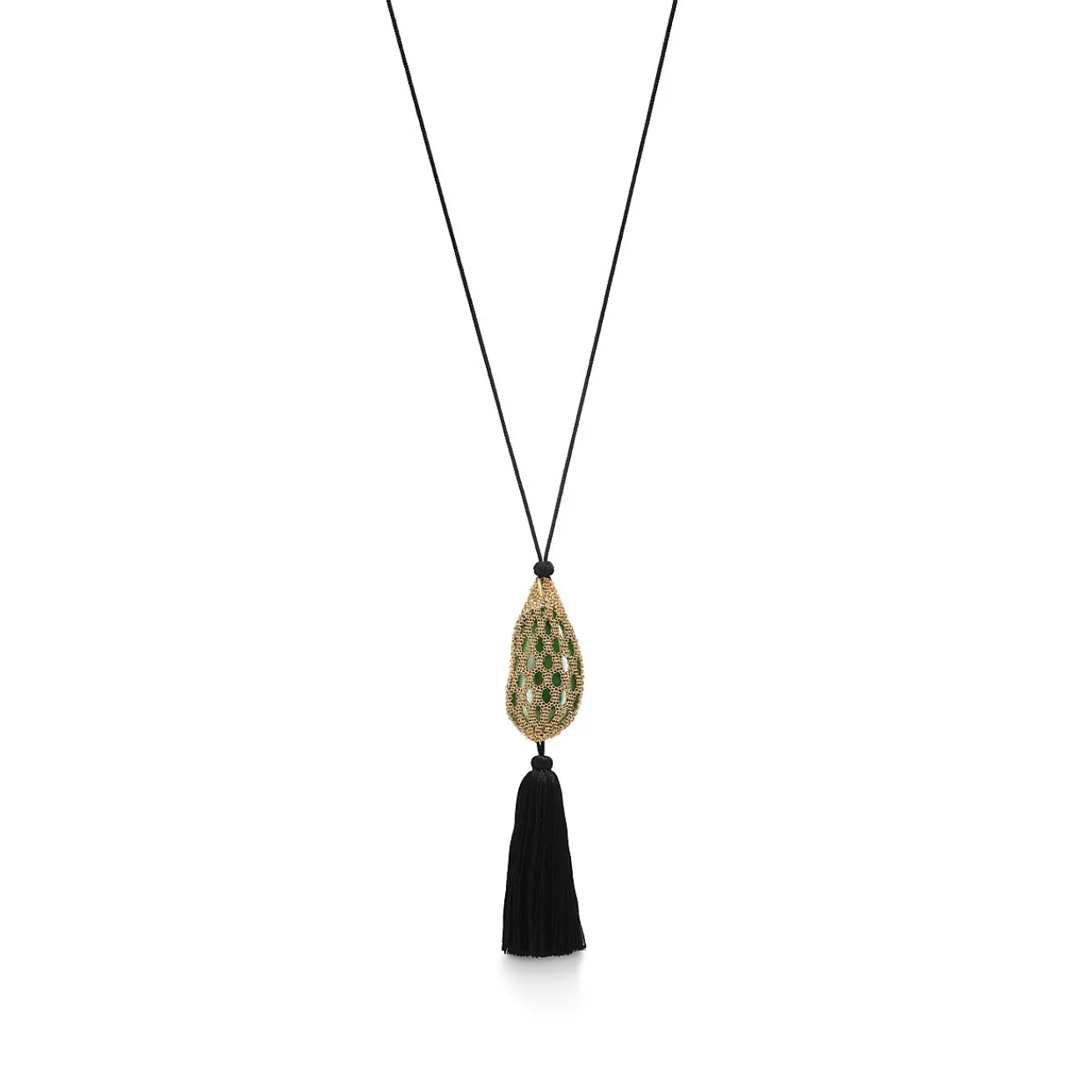 Tiffany & Co. Elsa Peretti® Bean® design Necklace of Green Jade with Yellow Gold, 29 x 50 mm | ^ Necklaces & Pendants|Gold Jewelry