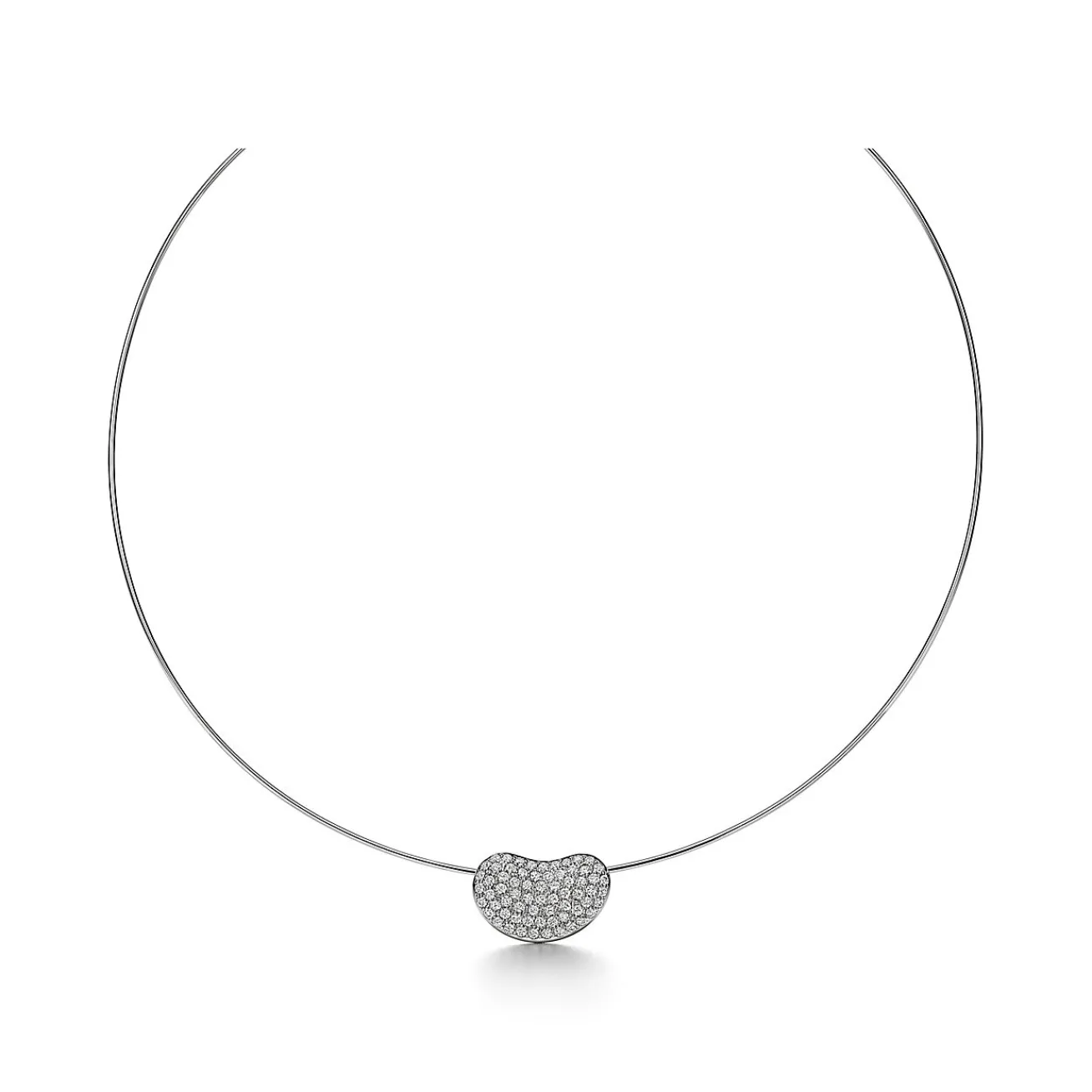 Tiffany & Co. Elsa Peretti® Bean® design Wire Necklace in Platinum with Pavé Diamonds, 20 mm | ^ Necklaces & Pendants|Platinum Jewelry