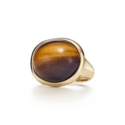 Tiffany & Co. Elsa Peretti® Cabochon ring in 18k gold and tiger's eye, mini. | ^ Rings|Gold Jewelry