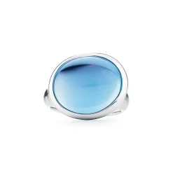 Tiffany & Co. Elsa Peretti® Cabochon ring in sterling silver with blue topaz, mini. | ^ Rings|Sterling Silver Jewelry