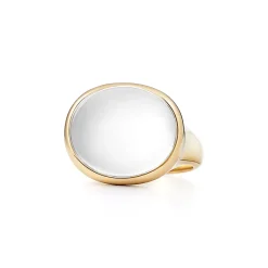 Tiffany & Co. Elsa Peretti® Cabochon ring in 18k gold with rock crystal, mini. | ^ Rings|Gold Jewelry
