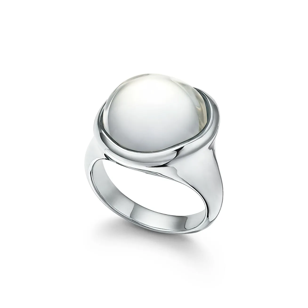 Tiffany & Co. Elsa Peretti® Cabochon ring in sterling silver with rock crystal, 15.5 mm wide. | ^ Rings|Sterling Silver Jewelry