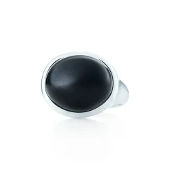 Tiffany & Co. Elsa Peretti® Cabochon ring in sterling silver with black jade, 15.5 mm wide. | ^ Rings|Sterling Silver Jewelry
