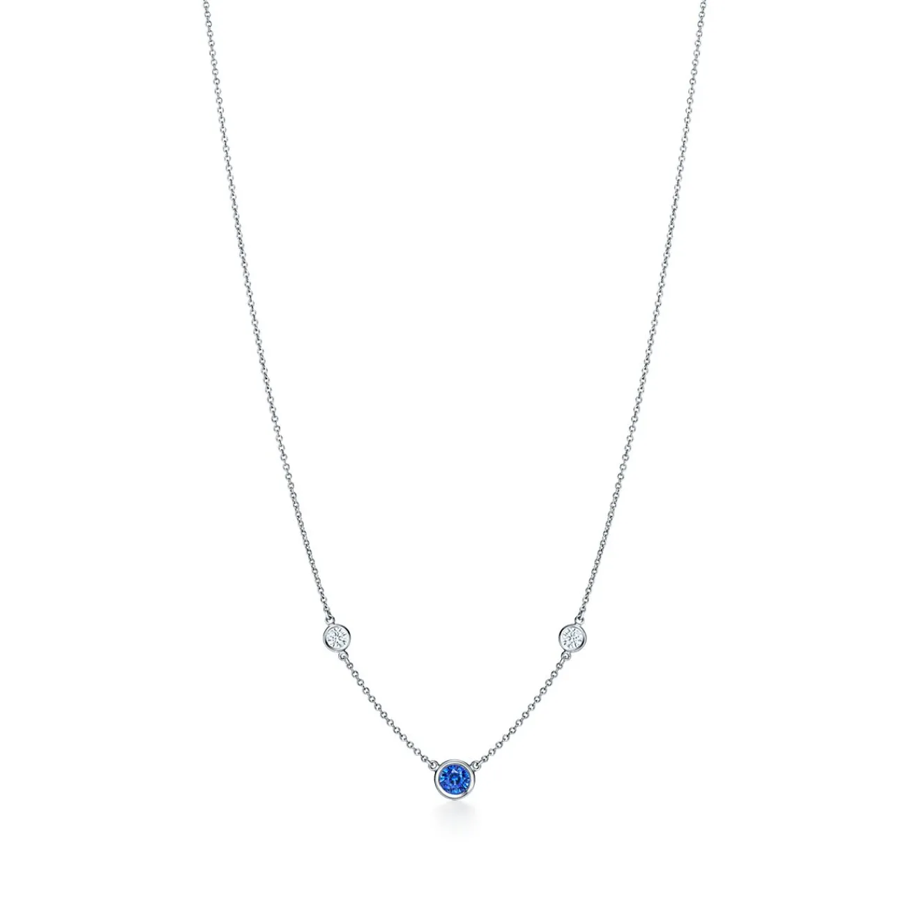 Tiffany & Co. Elsa Peretti® Color by the Yard necklace in platinum with sapphire and diamonds. | ^ Necklaces & Pendants|Platinum Jewelry