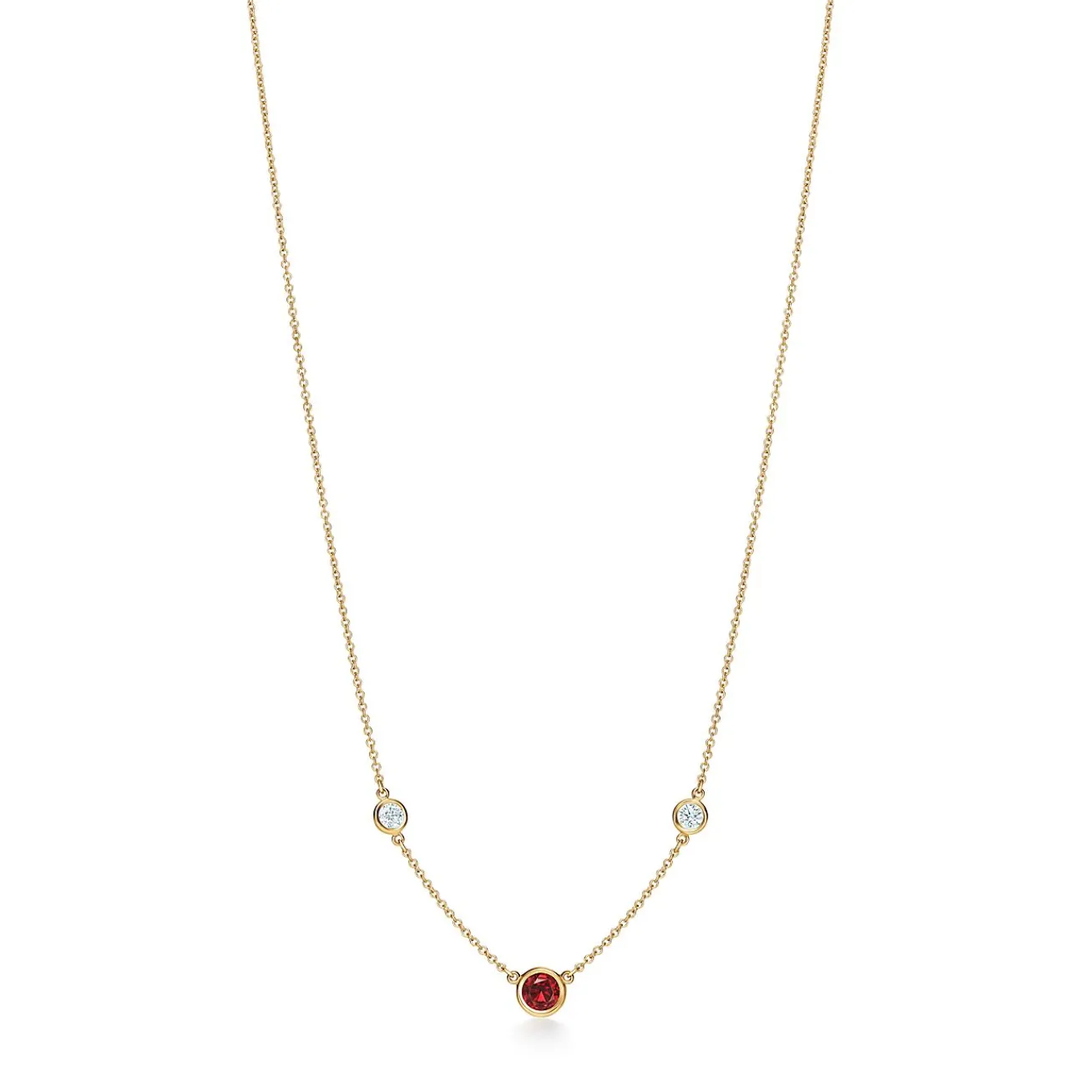 Tiffany & Co. Elsa Peretti® Color by the Yard necklace in 18k gold with a ruby and diamonds. | ^ Necklaces & Pendants|Gold Jewelry