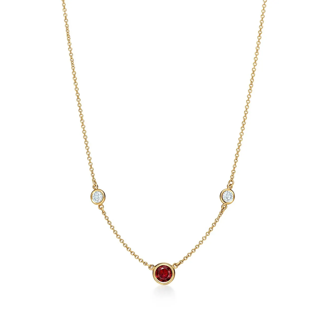 Tiffany & Co. Elsa Peretti® Color by the Yard necklace in 18k gold with a ruby and diamonds. | ^ Necklaces & Pendants|Gold Jewelry