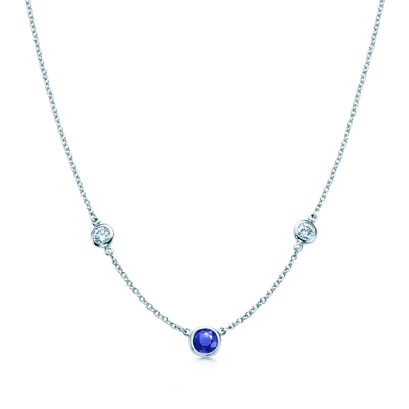 Tiffany & Co. Elsa Peretti® Color by the Yard necklace of diamonds and a sapphire in platinum. | ^ Necklaces & Pendants|Platinum Jewelry