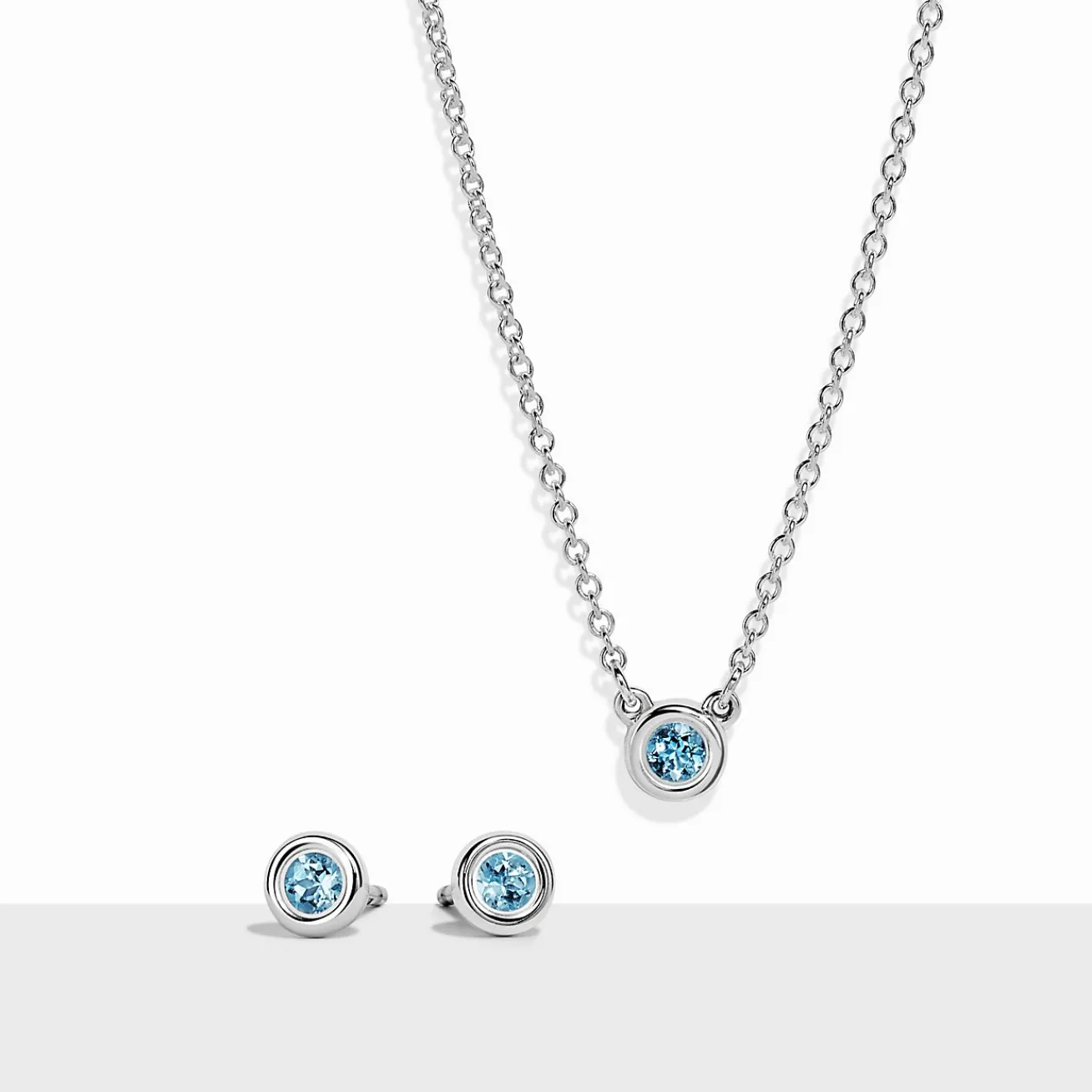 Tiffany & Co. Elsa Peretti® Color by the Yard Pendant & Earrings Set in Silver with Aquamarine | ^ Gifts for Her|Her