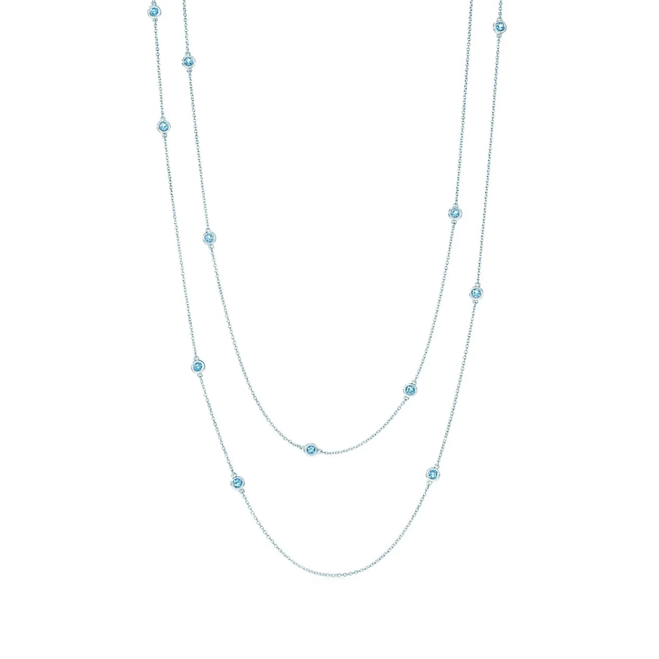 Tiffany & Co. Elsa Peretti® Color by the Yard sprinkle necklace in silver with aquamarines. | ^ Necklaces & Pendants|Sterling Silver Jewelry