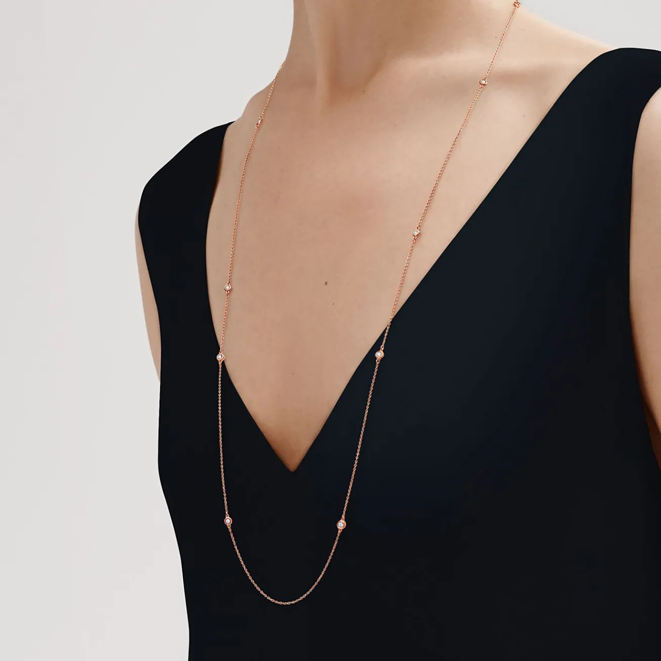 Tiffany & Co. Elsa Peretti® Diamonds by the Yard® sprinkle necklace in 18k rose gold. | ^ Necklaces & Pendants|Rose Gold Jewelry