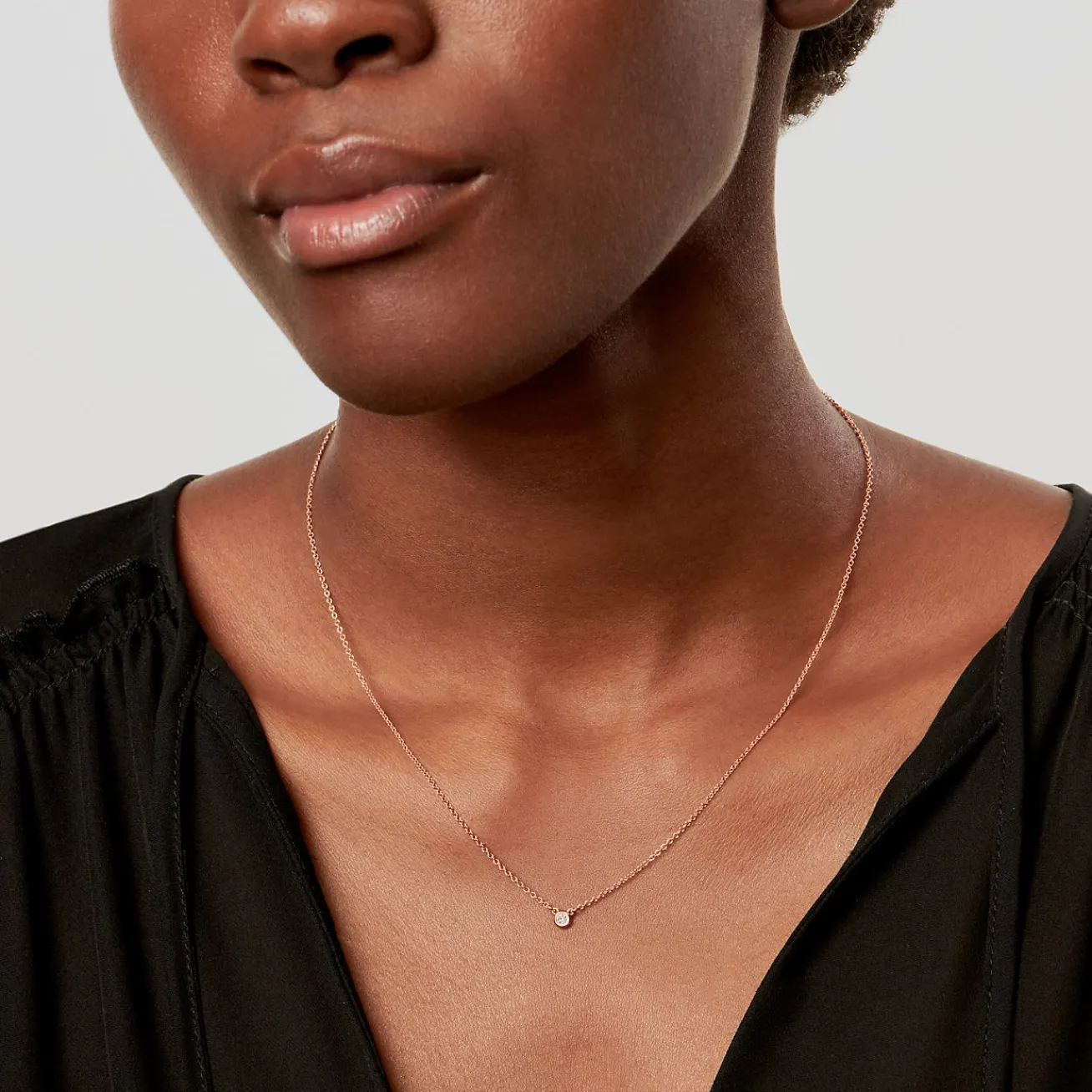 Tiffany & Co. Elsa Peretti® Diamonds by the Yard® pendant in 18k rose gold with a round brilliant diamond. | ^ Necklaces & Pendants|Gifts for Her