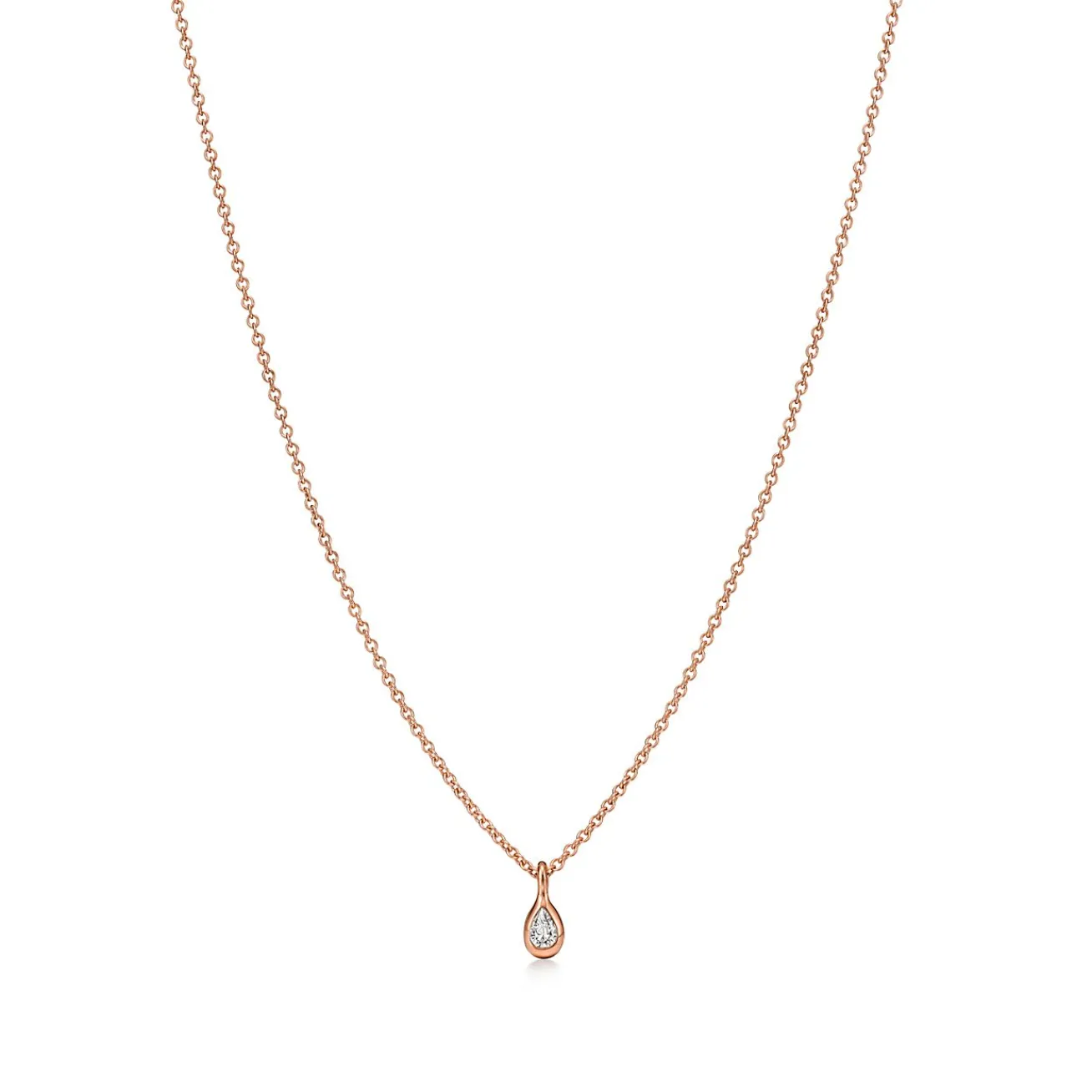 Tiffany & Co. Elsa Peretti® Diamonds by the Yard® pendant in 18k rose gold with a pear-shaped diamond. | ^ Necklaces & Pendants|Rose Gold Jewelry