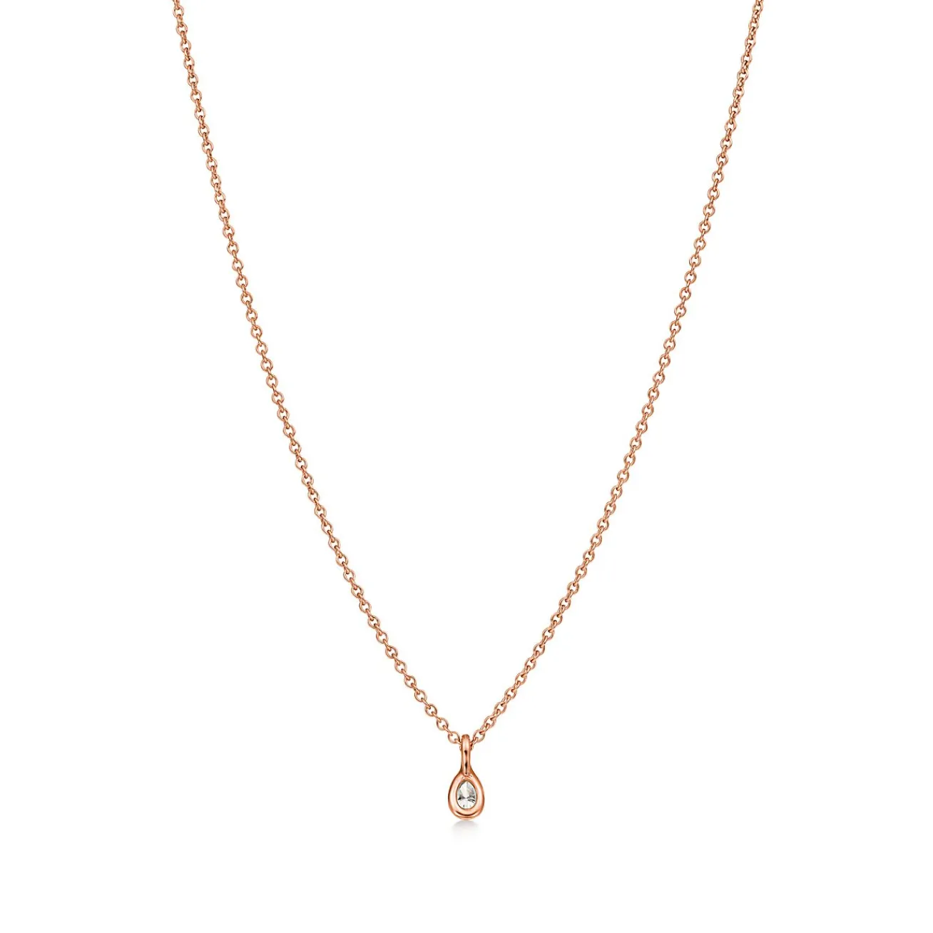 Tiffany & Co. Elsa Peretti® Diamonds by the Yard® pendant in 18k rose gold with a pear-shaped diamond. | ^ Necklaces & Pendants|Rose Gold Jewelry