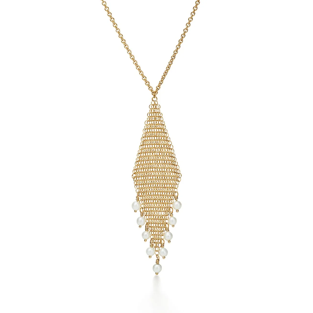 Tiffany & Co. Elsa Peretti® Mesh fringe pendant in 18k gold with freshwater pearls. | ^ Necklaces & Pendants|Gold Jewelry