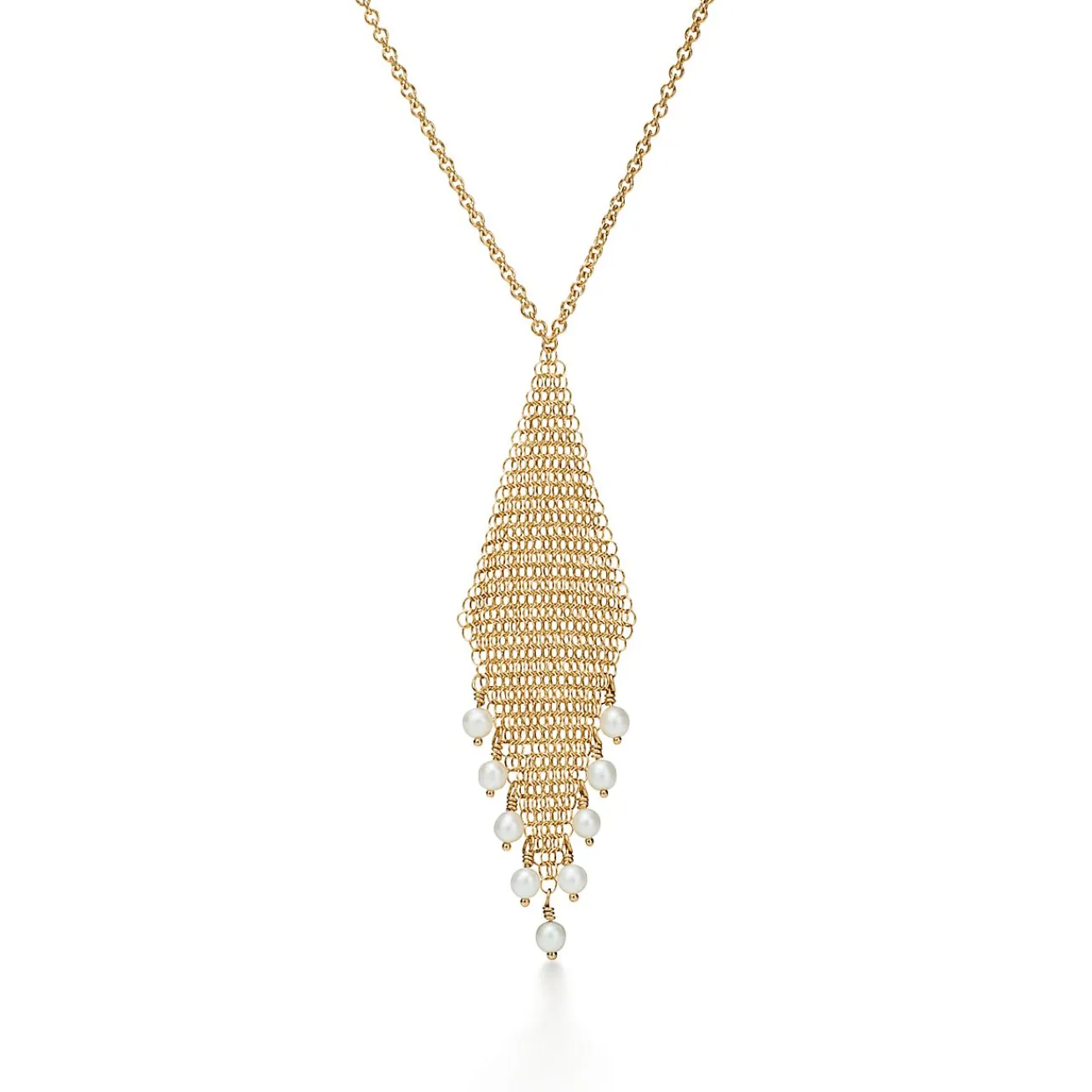 Tiffany & Co. Elsa Peretti® Mesh fringe pendant in 18k gold with freshwater pearls. | ^ Necklaces & Pendants|Gold Jewelry
